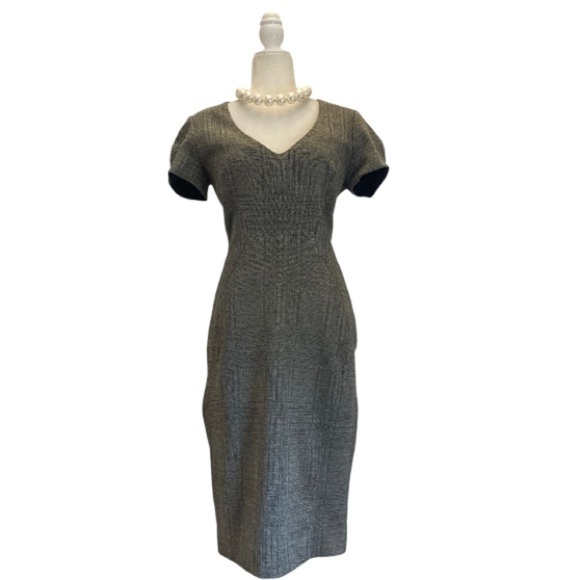 L'Agence Gray Black Plaid Fitted Short Sleeve w/Sweetheart Neckline Dress - Picture 6 of 13